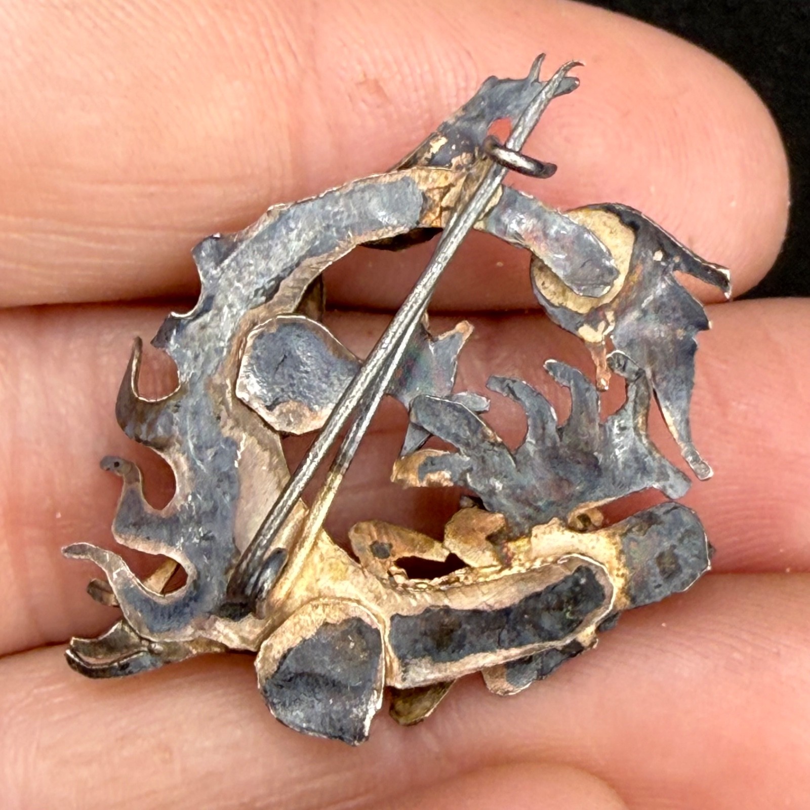 Vintage Chinese Export Brooch Silver Tone Fish Sea Dragon