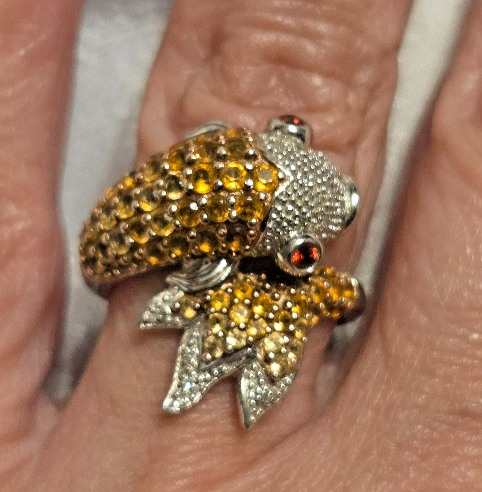 Ross Simons Sterling Silver Citrine Koi Ring with Diamonds & Garnets