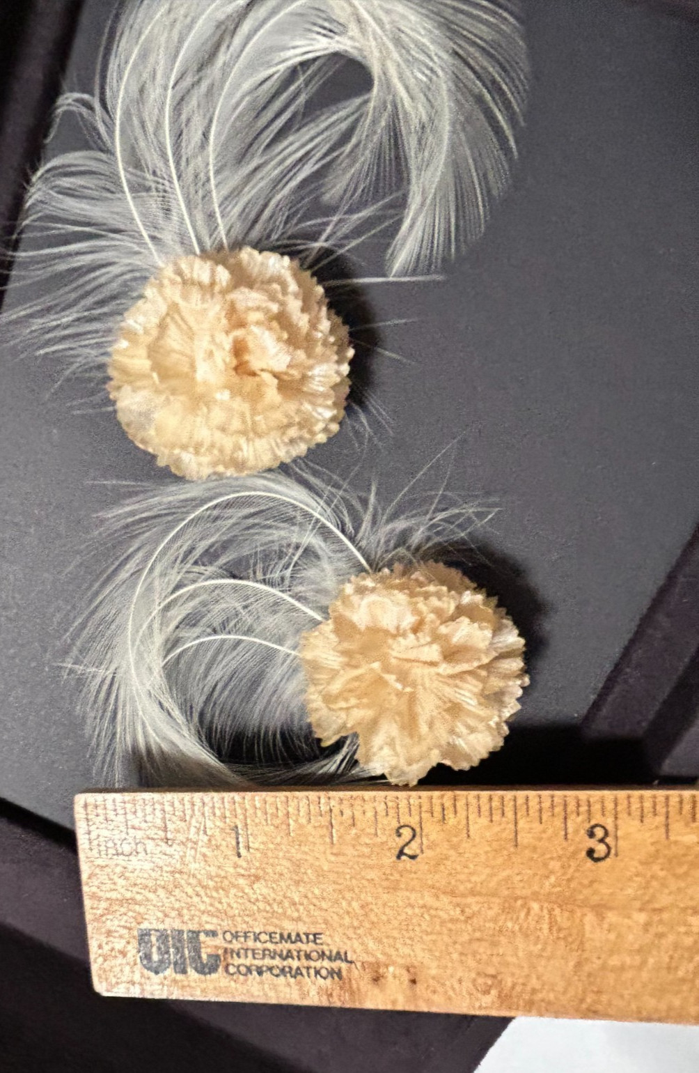 Vintage 1950’s Real Feather Flower Special Occasion Earrings Metal Clip-On VGUC