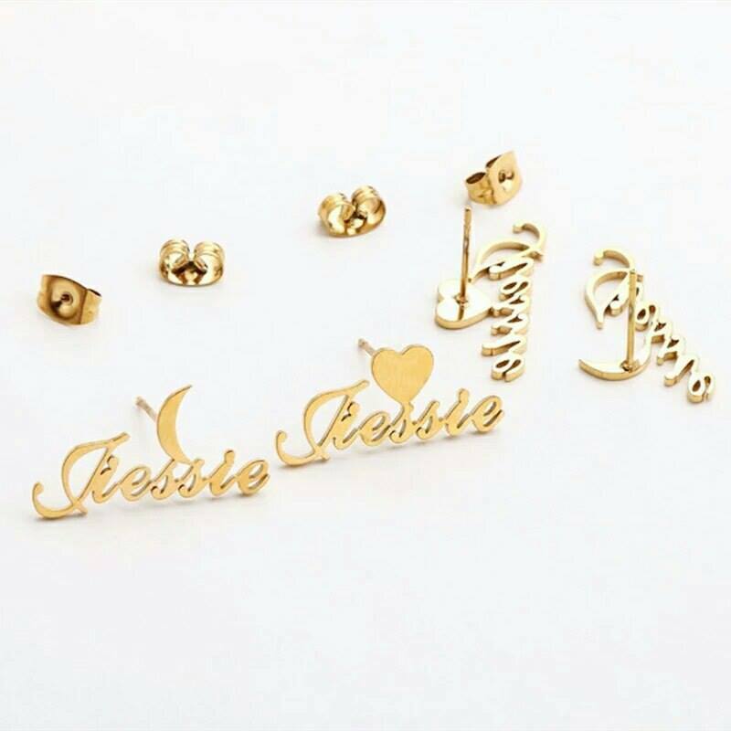 2pcs Name Symbol Earrings With Box Custom Star Moon Heart Women Gift Jewelry