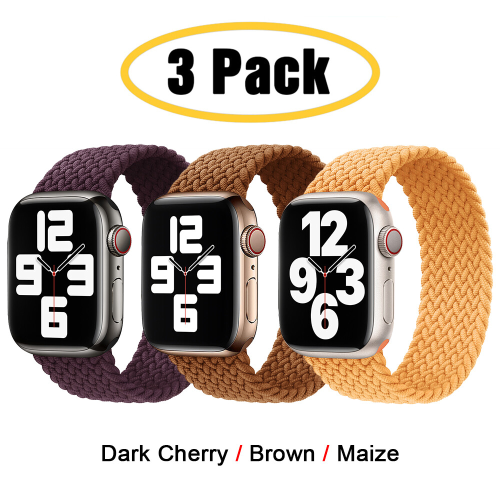 For Apple Watch 11 10 9 8 7 6 5 4 44/45/49mm 3 PACK Braided Solo Loop Band Strap