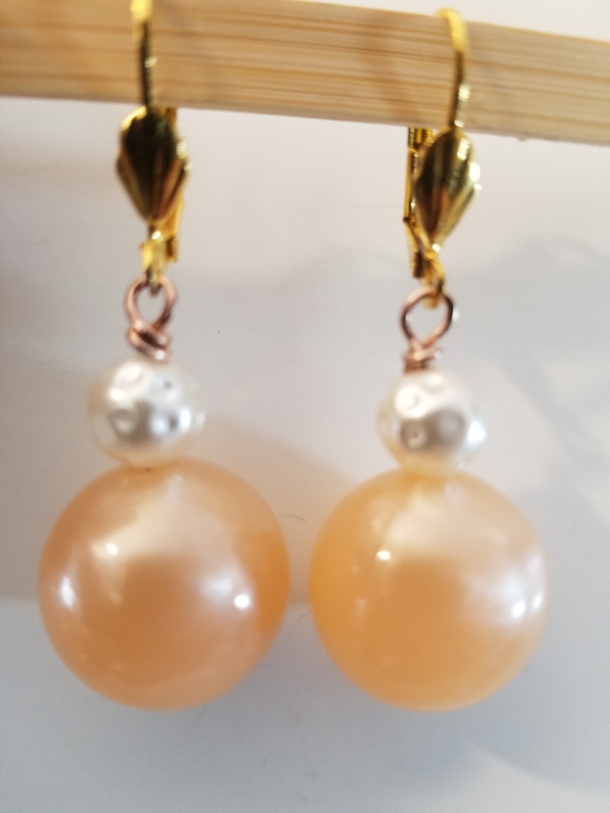 Giant Vintage Angel Skin Baroque fx Pearl Artisan Earrings gpld. shield leveback