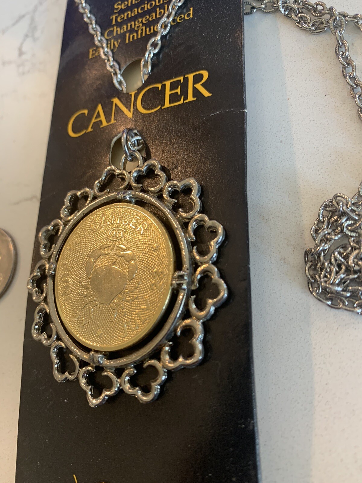 Accessorize Lg CANCER Statement Pendant – Gold/Silver Tone W 24” Thick Chain
