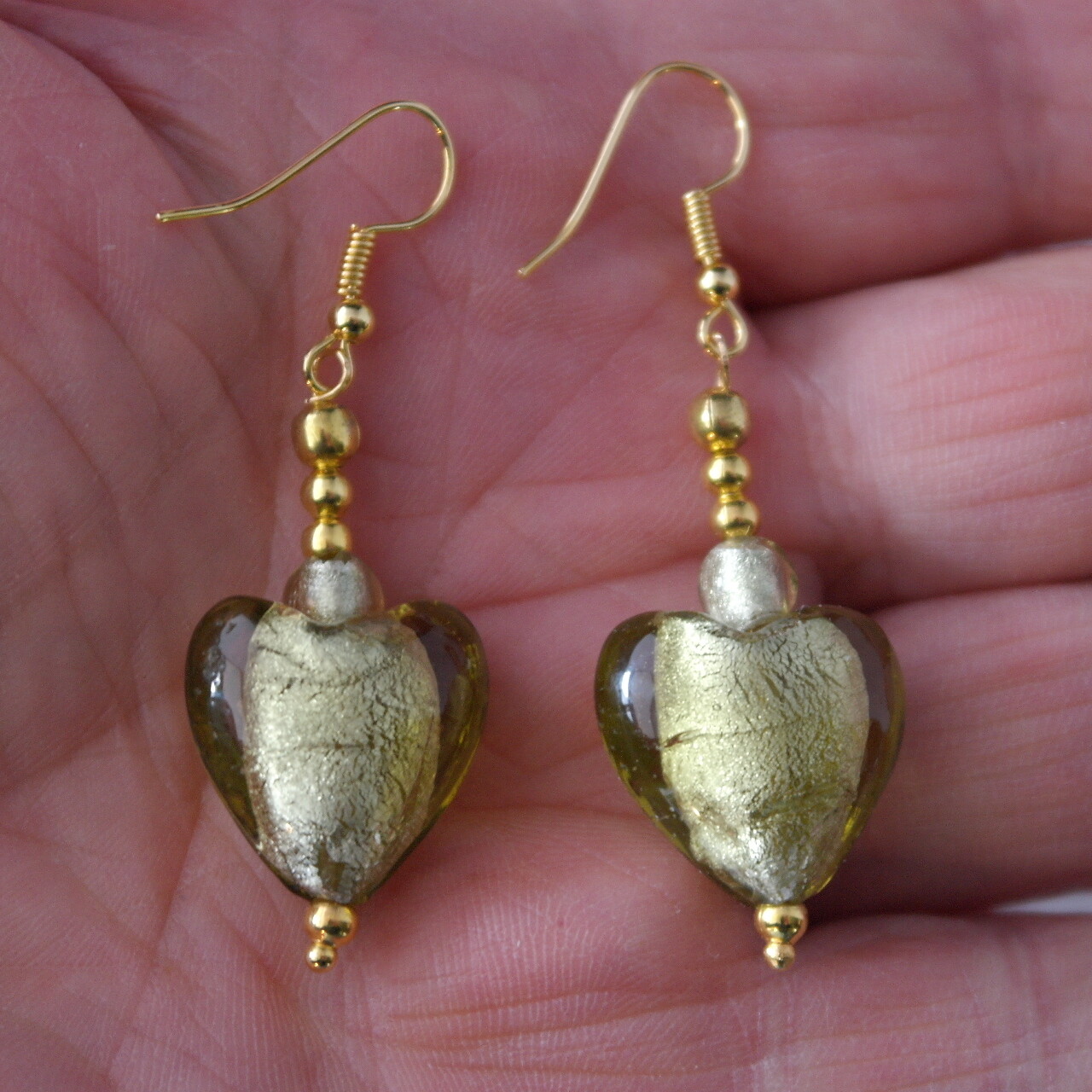 Beautiful Gold Plated Yellow Murano Glass Earrings 11.2 Gr.3.6 Cm. Long + Hooks