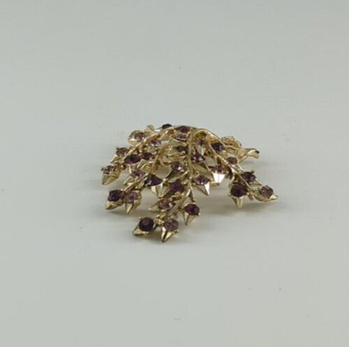 Brooch Branches & Leaves Purple & Pink Crystal Rhinestones Vintage Jewelry