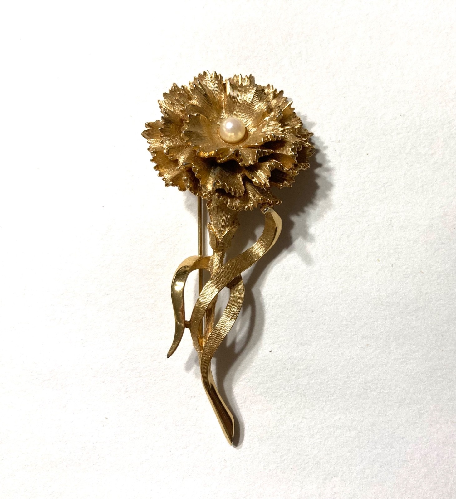 Vtg Marcel Boucher 8366 Carnation Gold Tone Faux Pearl Brooch & Clip Earring Set