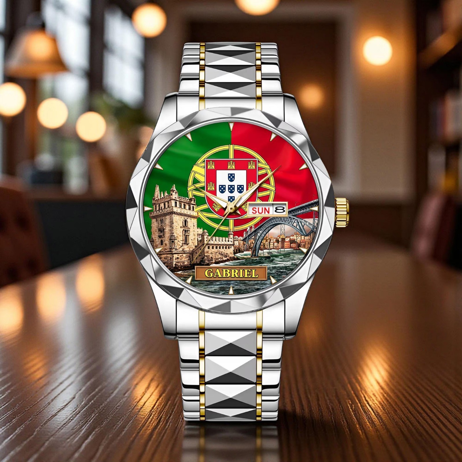 Personalized Portugal Dial Watch Custom Name Lisbon Porto Design Travel Gift Men
