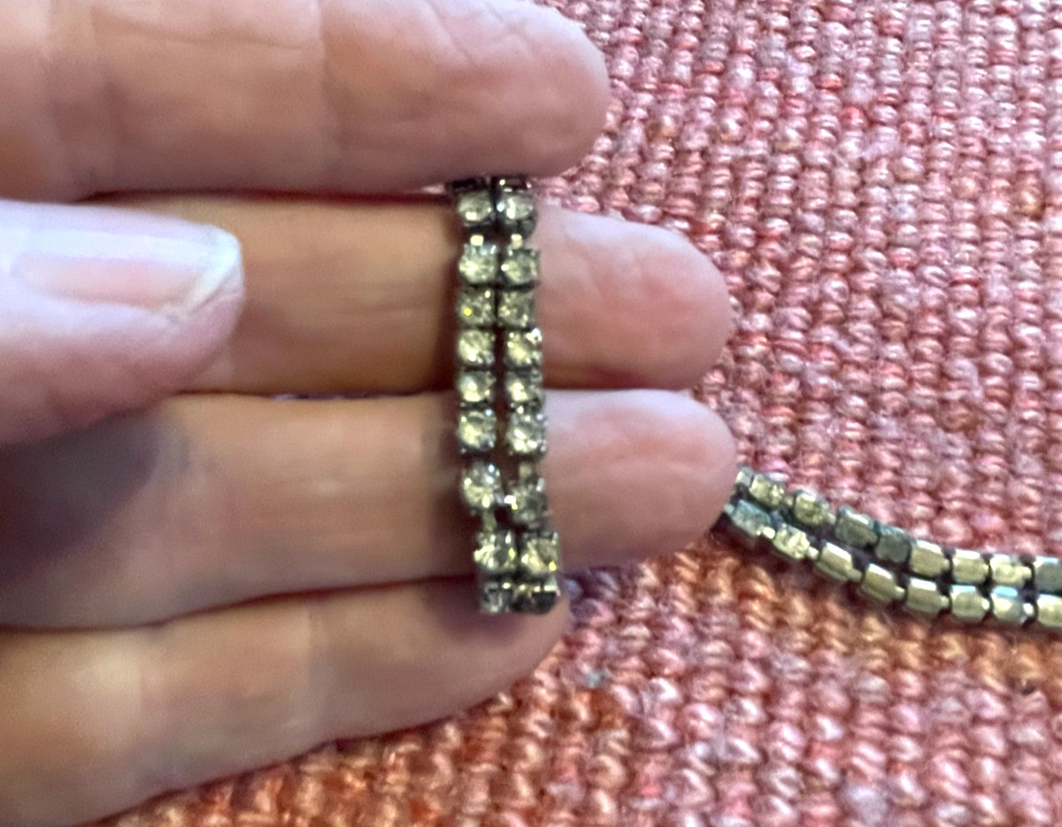 vintage Rhinestone Bracelet From The Mid 20Th Century, Silvertone, Center flower