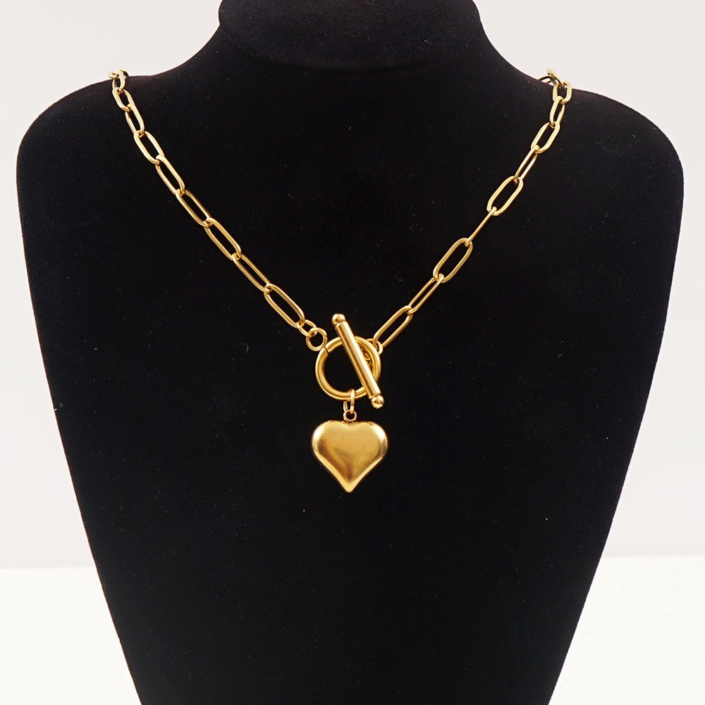 Paperclip Chain Necklace Stainless Steel Toggle Clasp Silver Unisex
