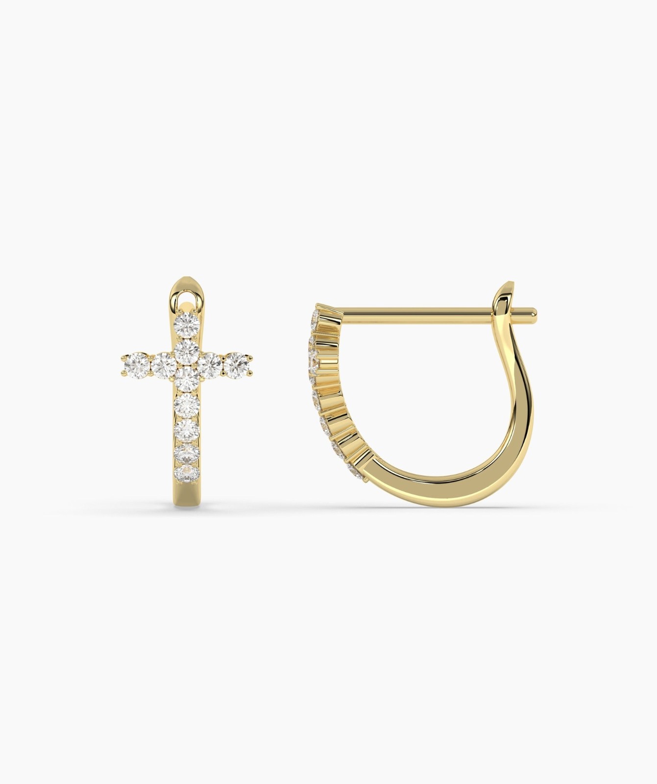Round Cut Lab Grown Diamond 14K Solid Gold Cross Huggie Hoop Earrings For Woman