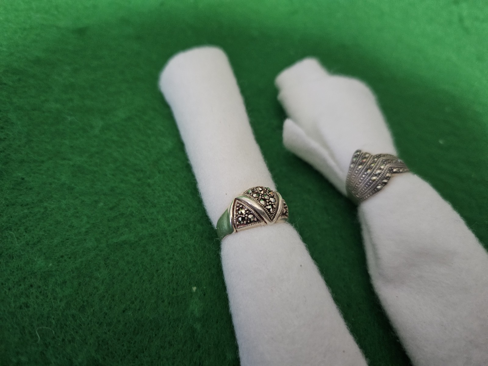 Set of 2 Marcasite rings size almost 7, 1 is dome shape, other traingle shape
