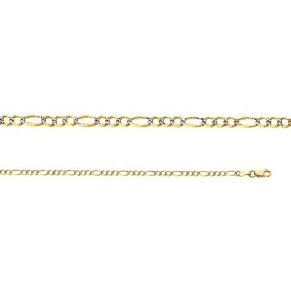 14k White Pave Gold Figaro Chain Necklace Italy Solid Two Tone Link 2.7mm Cadena