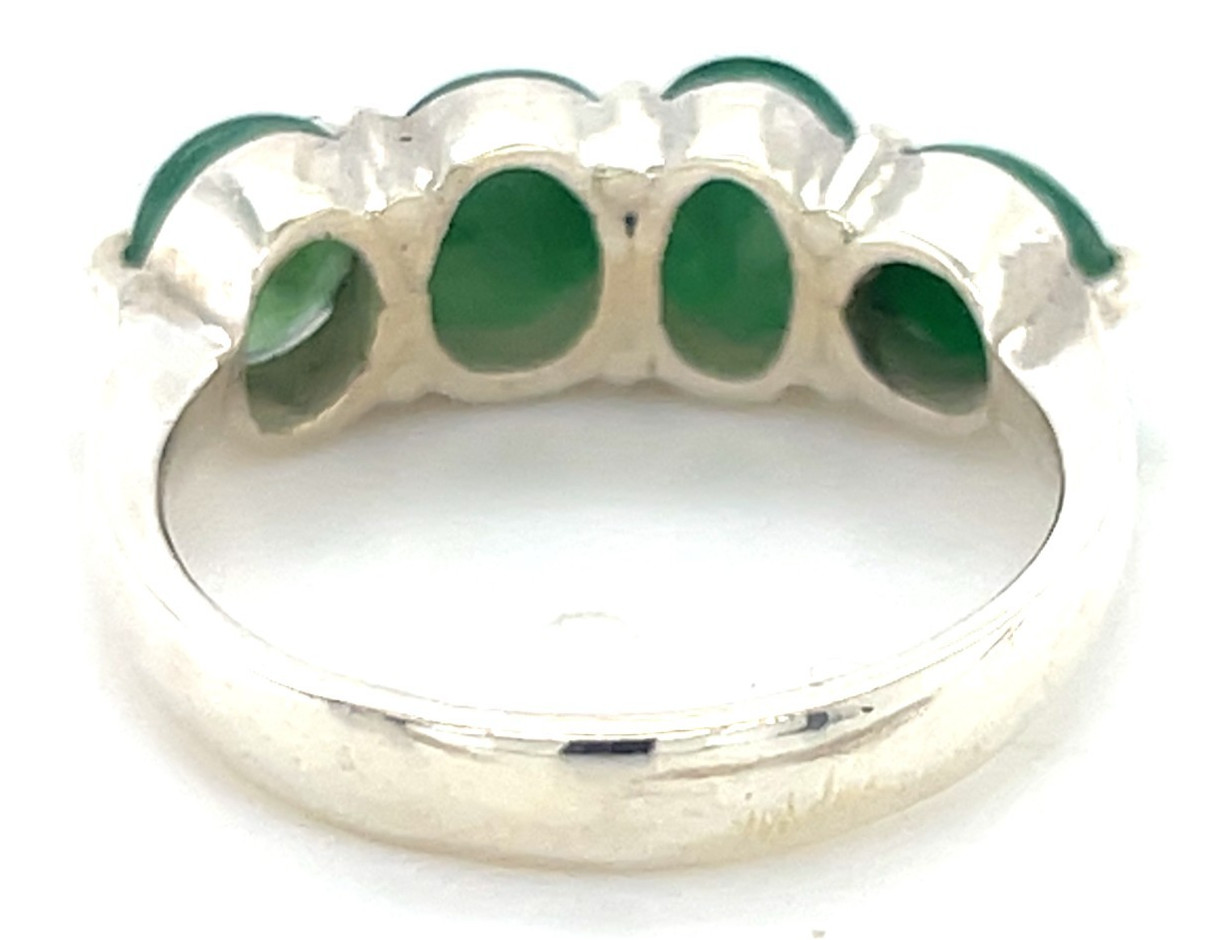 Type A Imperial Green Jadeite 4-Stone Ring 925 Silver Sz7.5