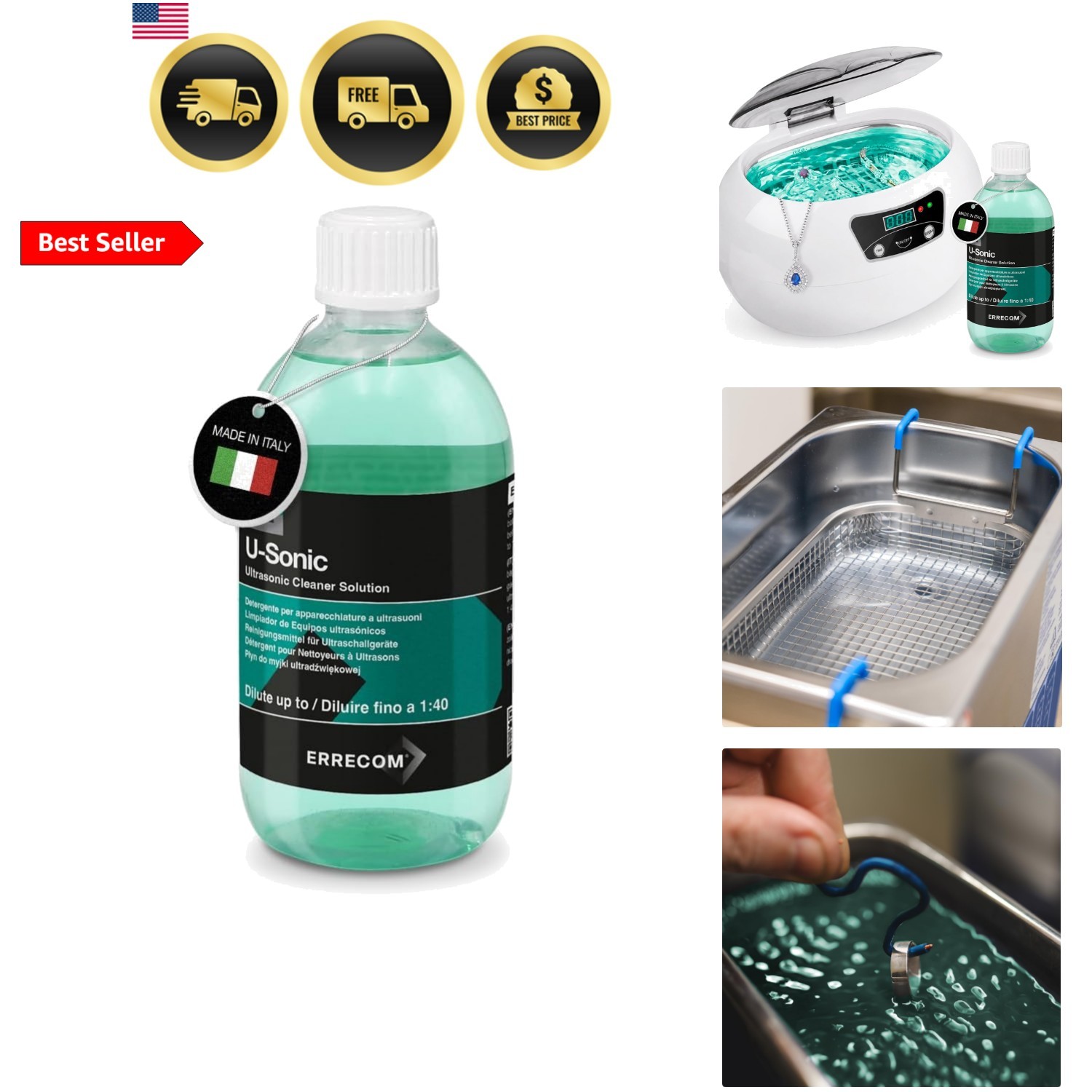 U-Sonic Ultrasonic Jewelry Concentrated Cleaner Solution 17 fl oz for Jewels,…
