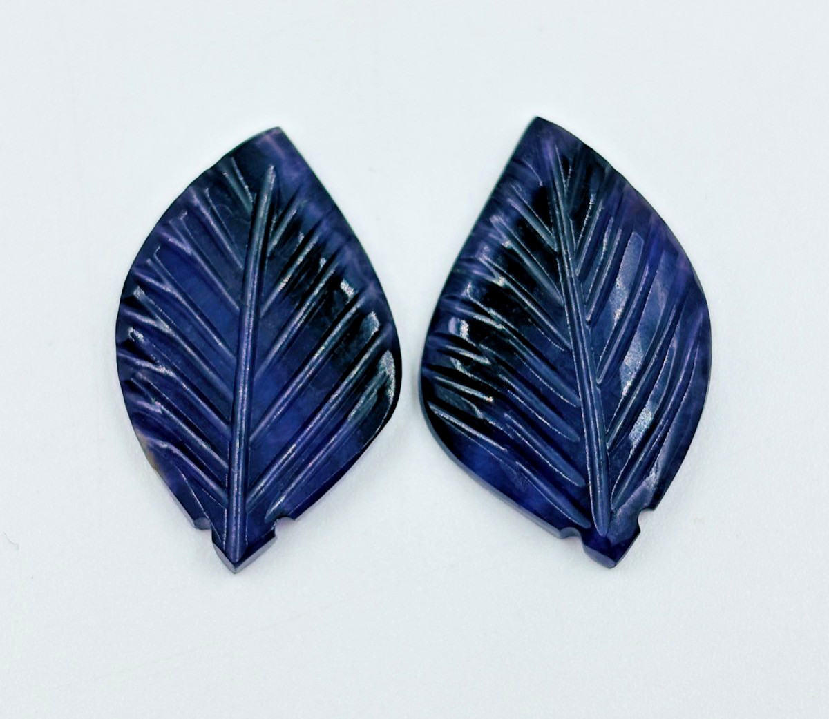 Natural Blue Fluorite Leaf Carved Cabochon Pair 30Ct Matching Gemstone Earring