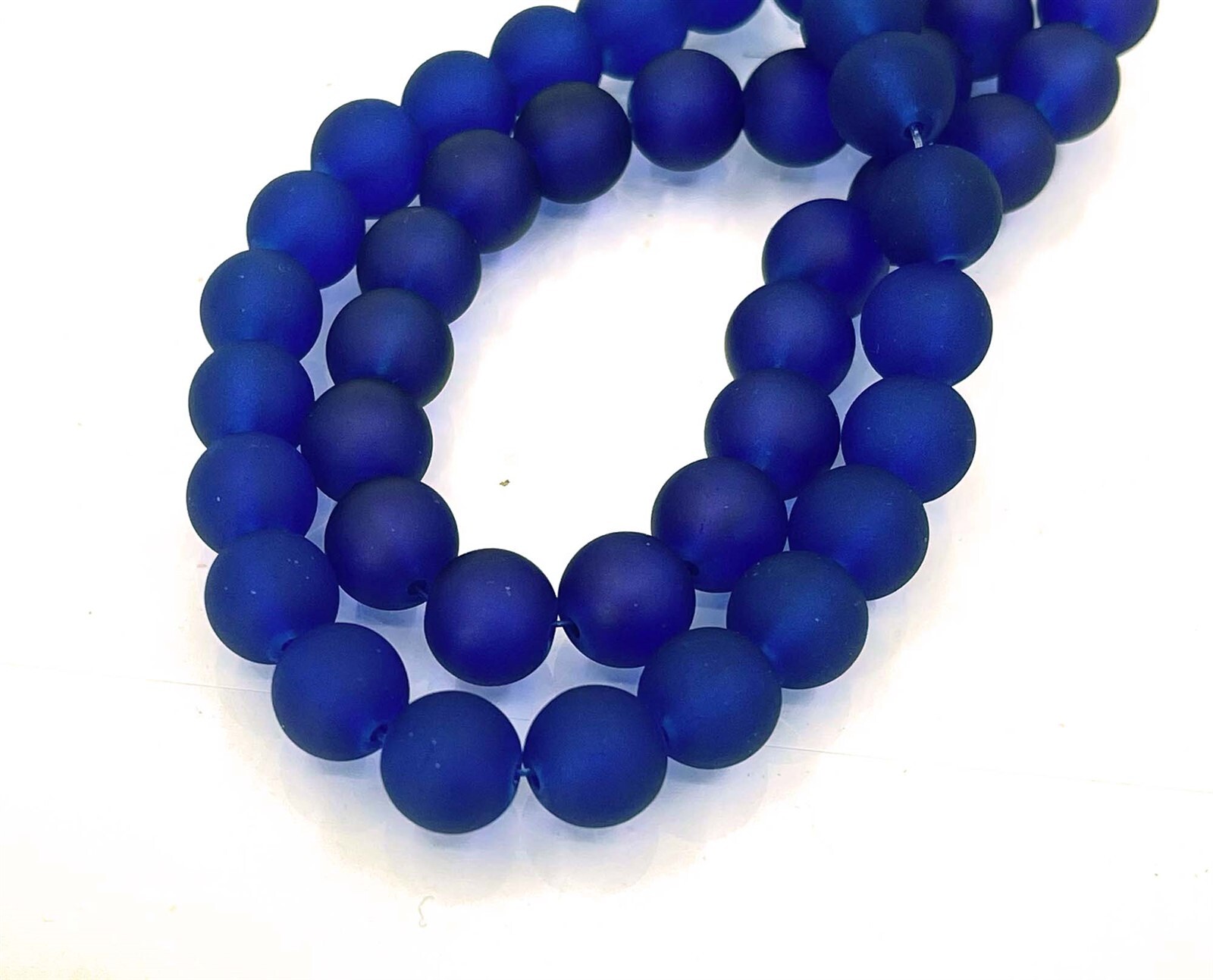 25 Frosted Sea Glass Round Beads Matte – Cobalt Blue 10mm