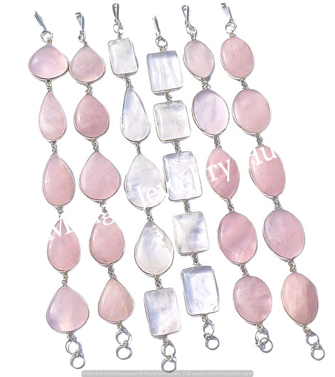 Natural Rose Quartz Gemstone Bracelets Lot 925 Sterling Silver Plated Jewellery