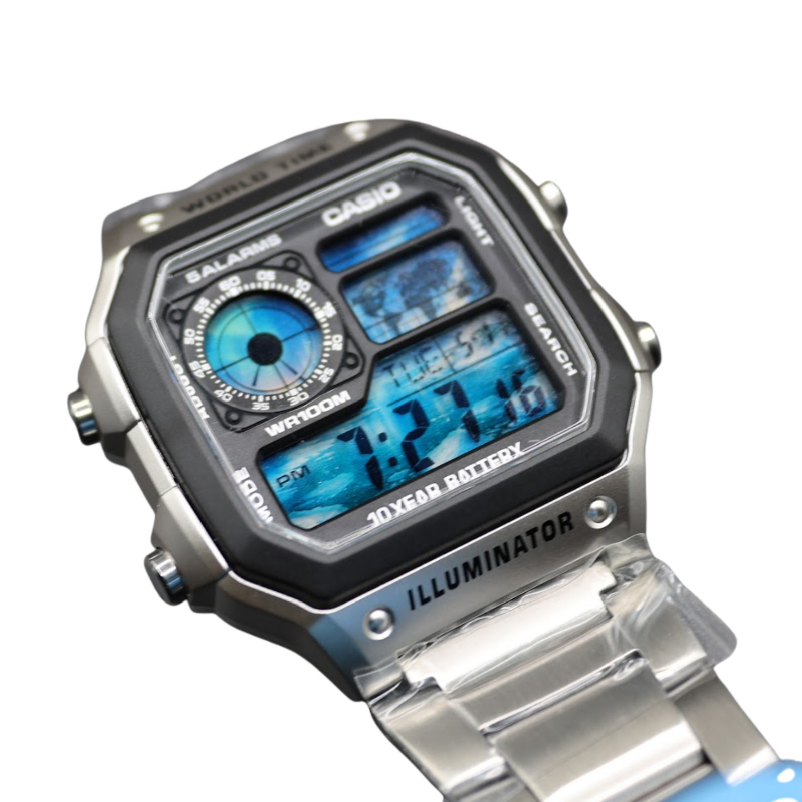 CASIO AE-1200WHD Royale World Time Watch Mod Arctic Ocean Display