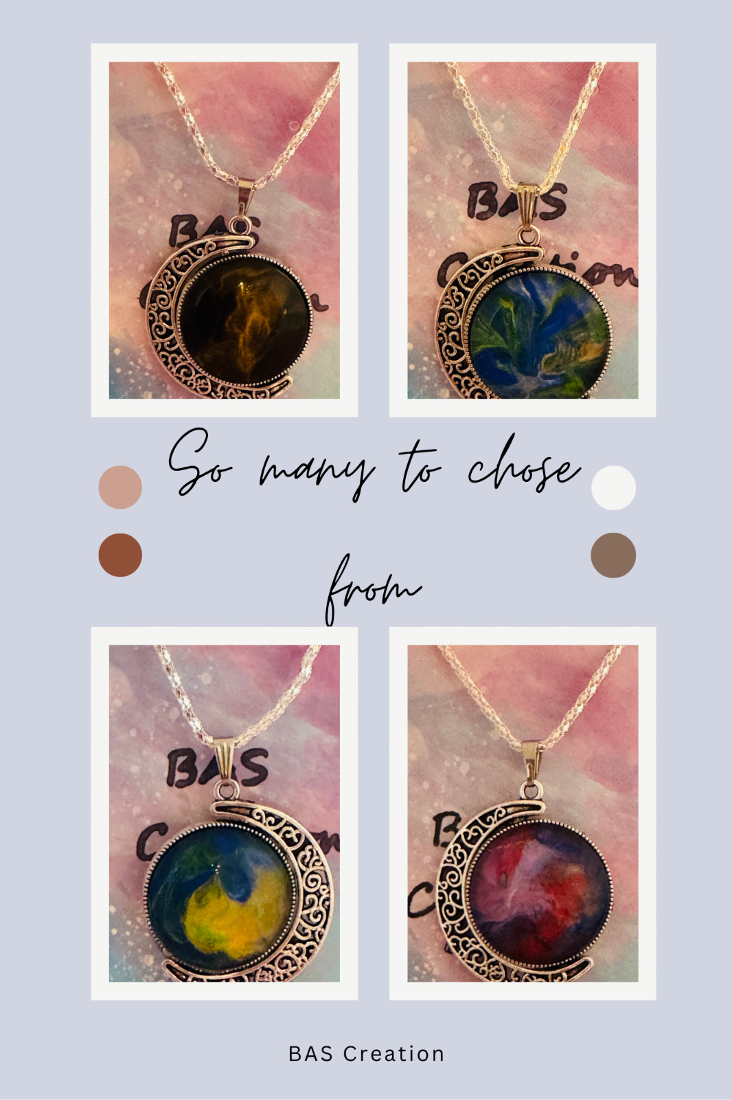 Crescent Moon Rotating Cabochon Pendant One of a kind painted by a local Artist