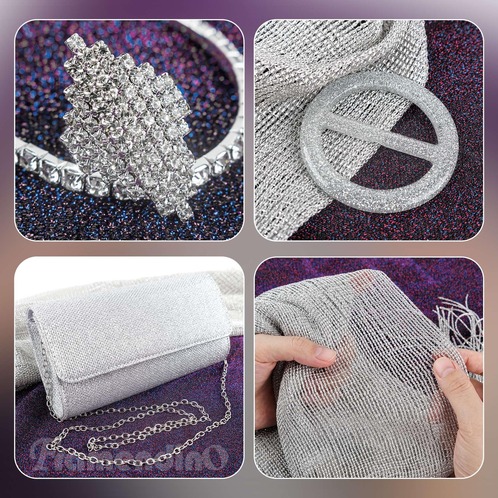 , 6 Pack Rhinestone Jewelry Sets Including Shawl Clutch Purses Necklace Earri…