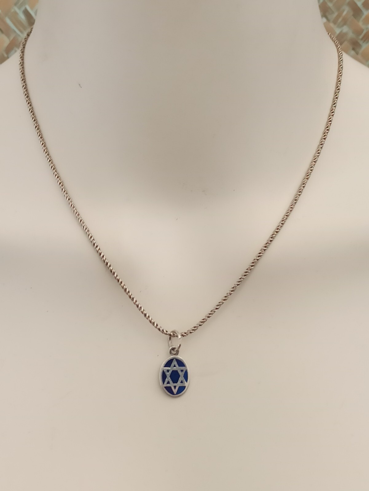 Star of David Necklace Silver Dark Blue Enamel Thick Chain Retro Classic Gift