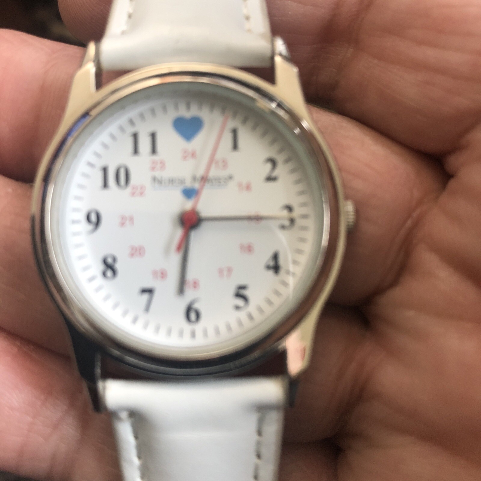 Nurse Mates Watch Women New Battery Silver Tone White Band 32mm White 24hr Dial