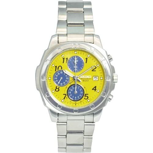 SEIKO Watch Men’s SND409 Yellow Silver Band Analog Waterproof 5BAR