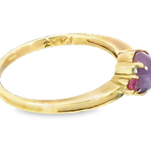 Pink Star Sapphire and Ruby Natural Genuine Gemstone ,14 kt yellow Ring H70