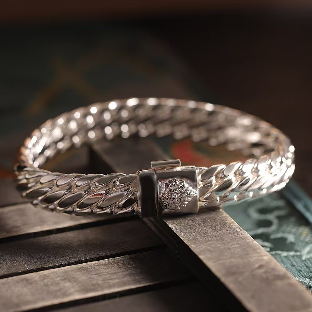 Solid S925 Sterling Silver Chain 12mm Braided Link Bracelet 83-84g 8.26in