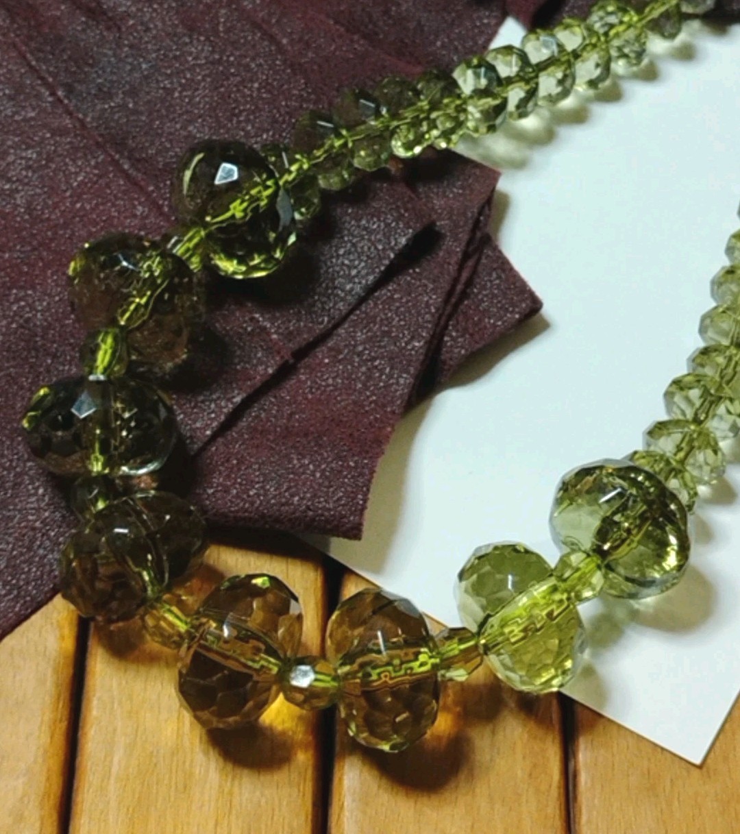 Vtg Lydell NYC Warm Sage GREEN Acrylic Faceted Graduated Bead 18″+ Necklace!