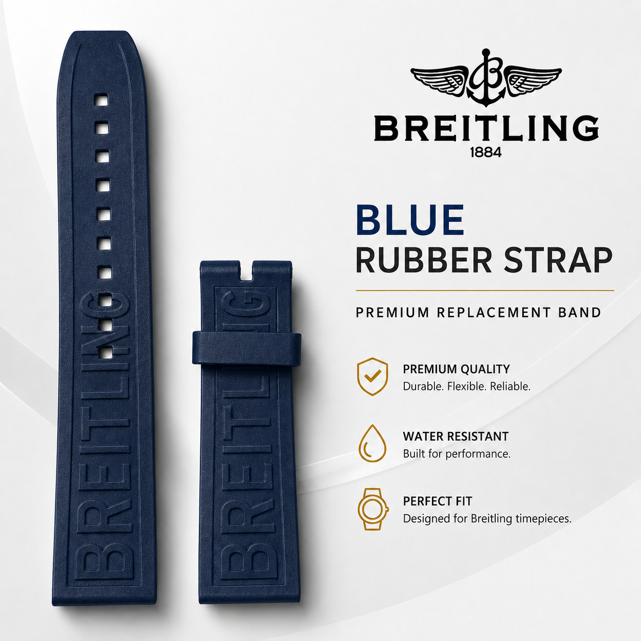 BREITLING Dark Blue Diver Pro Rubber Strap – 22 MM 152S Replacement 22-20
