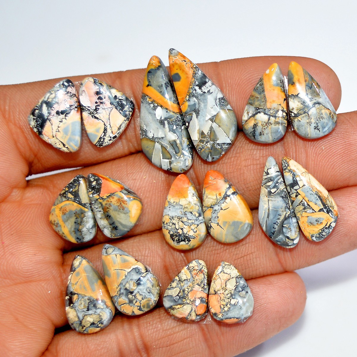 8 Pairs 118 Cts Natural Maligano Jasper Cabochon Gemstone 25×10 13x9mm #17821