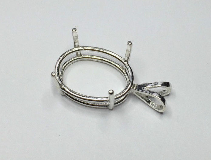 Sterling Silver Oval Cast Wire Pre-Notched Pendant Setting (6x4mm – 30x22mm)