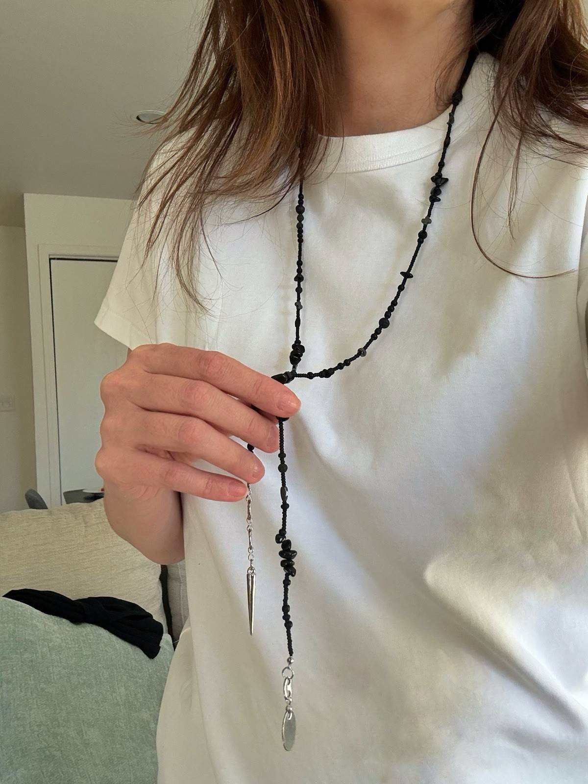 Everyday Black Handmade Necklace with Natural Stones – Agate, Lava & Hematite