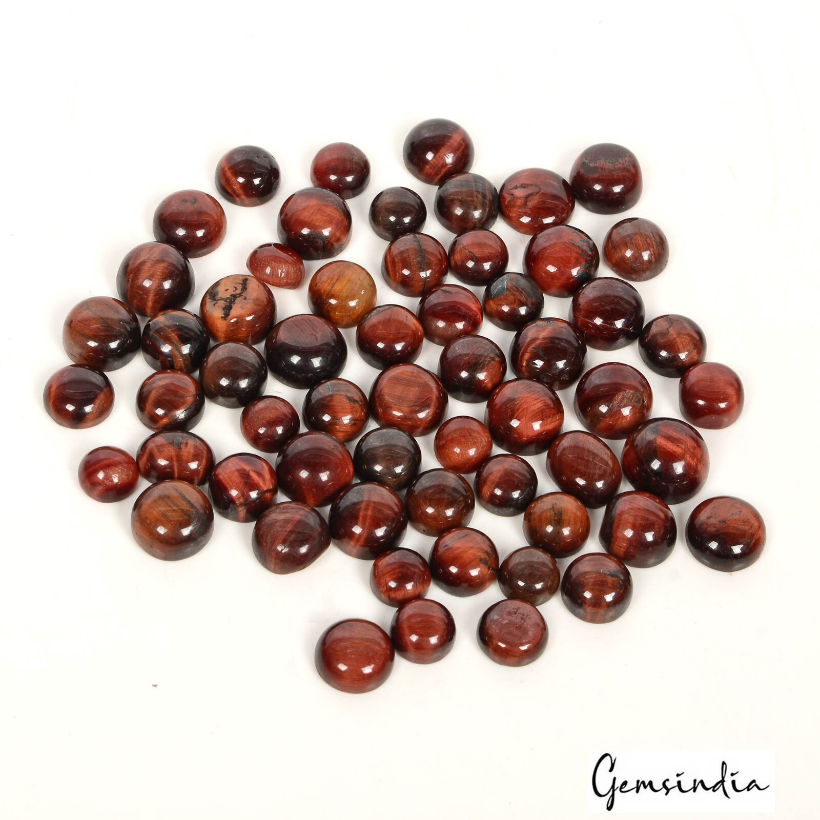 150 Cts/59 Pcs Natural Untreated Red Tiger Eye Round Cab Loose Gems For Jewelry