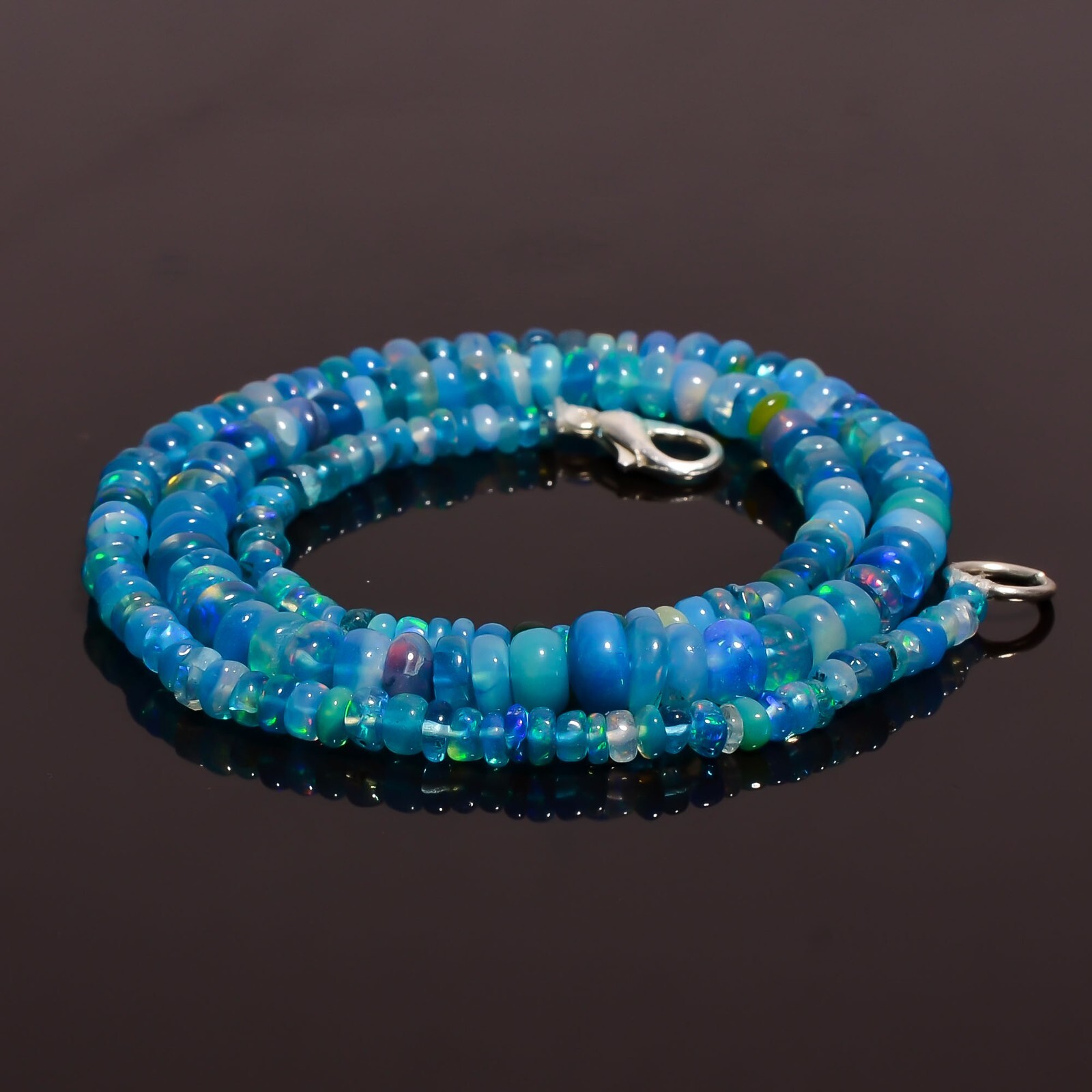 53 Ct. Blue Ethiopian Opal Gemstone Rondelle Smooth Beads Necklace 17″ A-3319