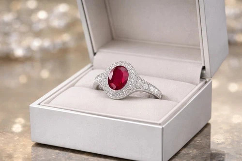 5.00 Ct Natural Oval Cut Ruby & Diamond Engagement Ring 14K White Gold All Size