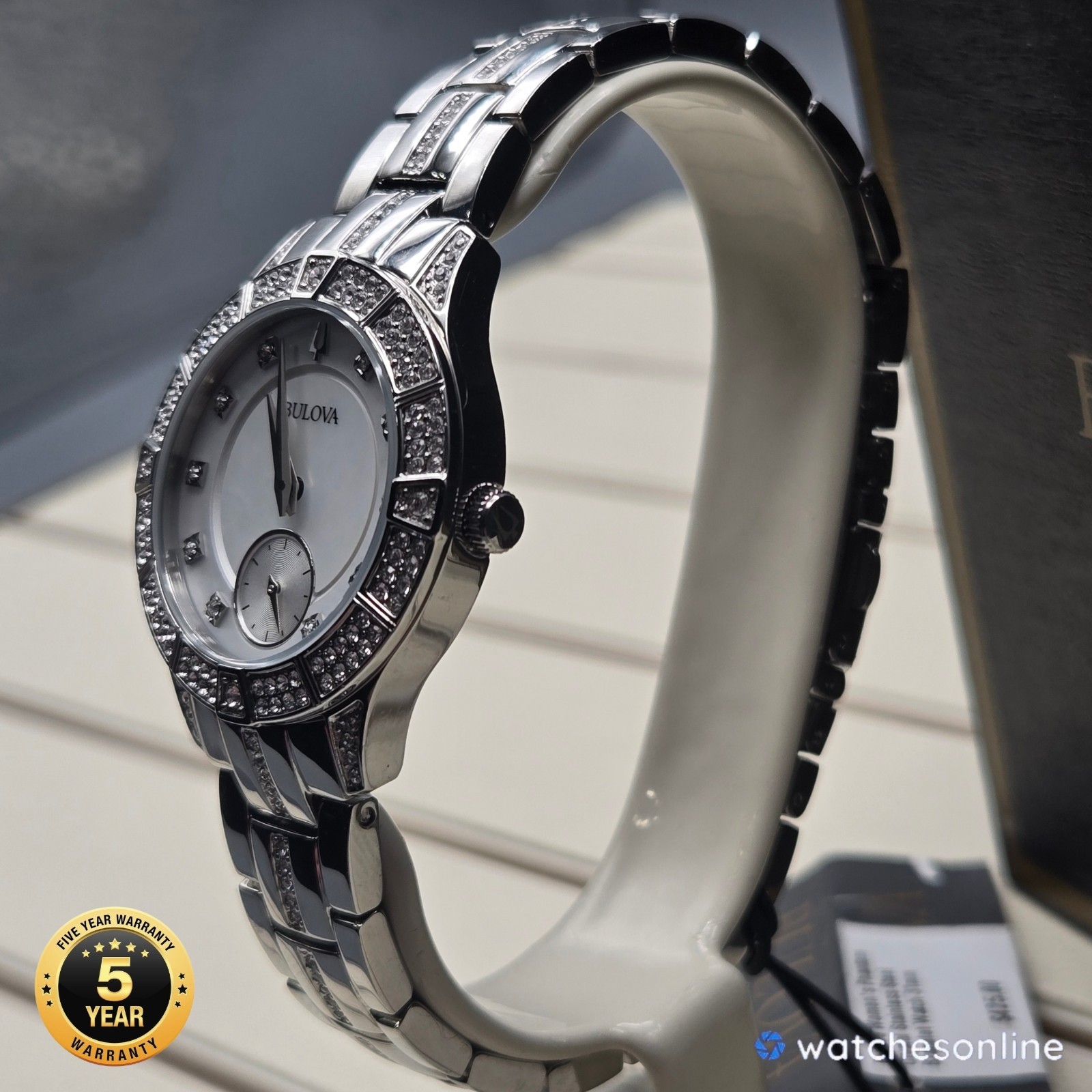Bulova 96L291 Women’s Silver Crystal Bezel Bracelet Watch Store Display
