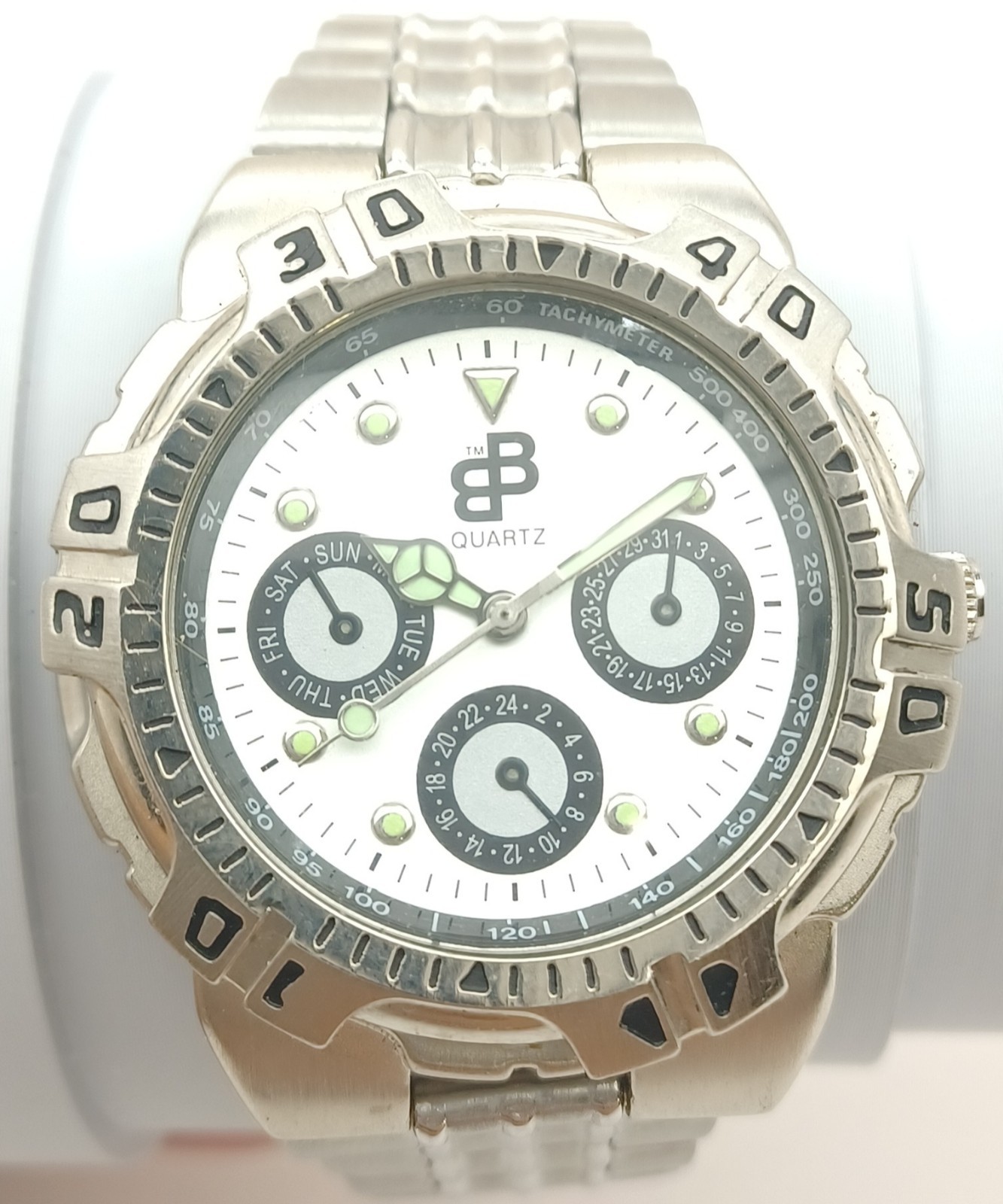 BB Sport Diver Style Watch Silver Tone Multi Dial Bold Bezel New Battery ✔️