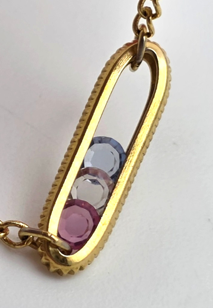 Vintage Avon Gold Tone Floating Crystal Slide Bar Anklet Pink Blue Clear 9.5 In