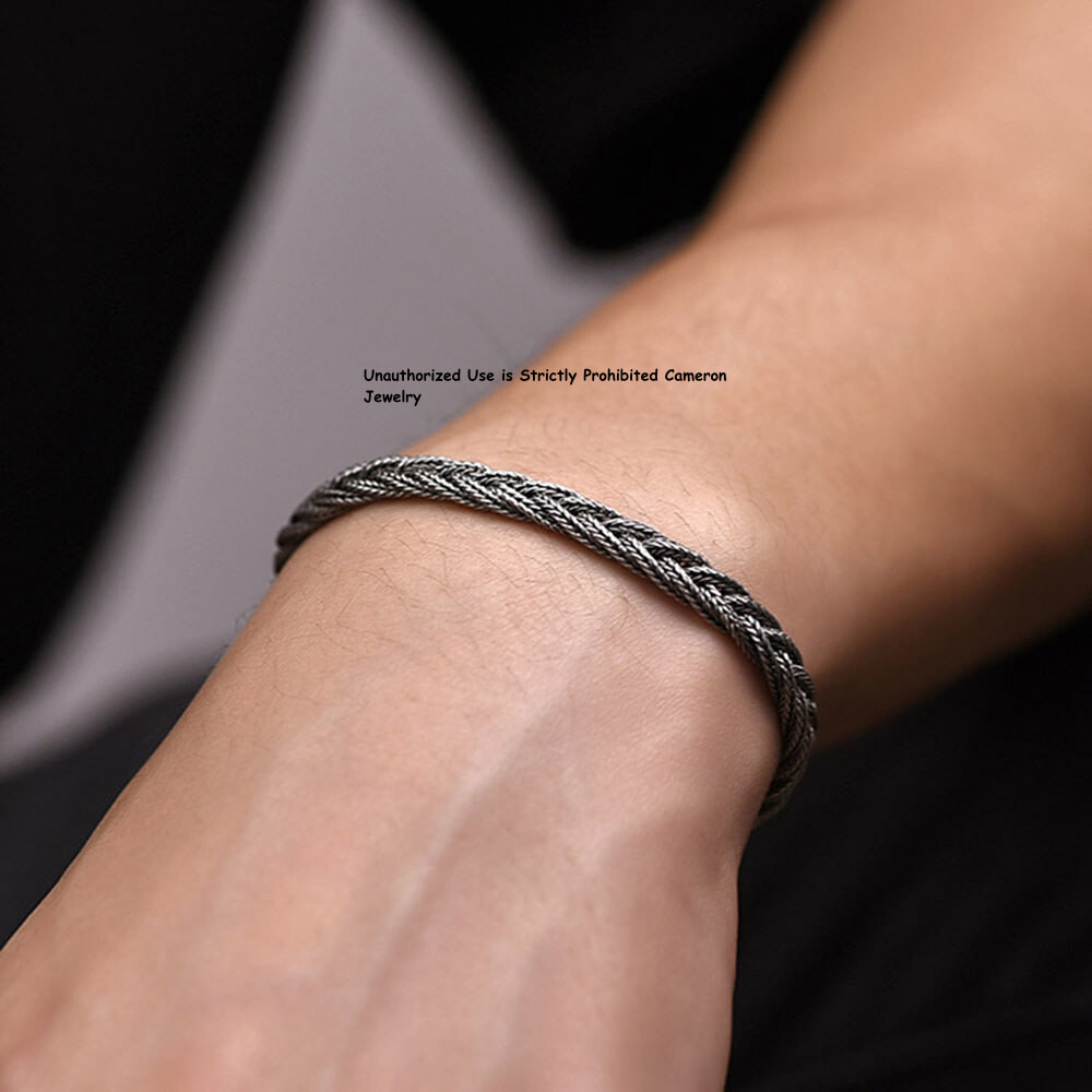 Pure S925 Sterling Silver Chain 5mm Braided Wheat Link Bracelet 7.1-9.5inch L