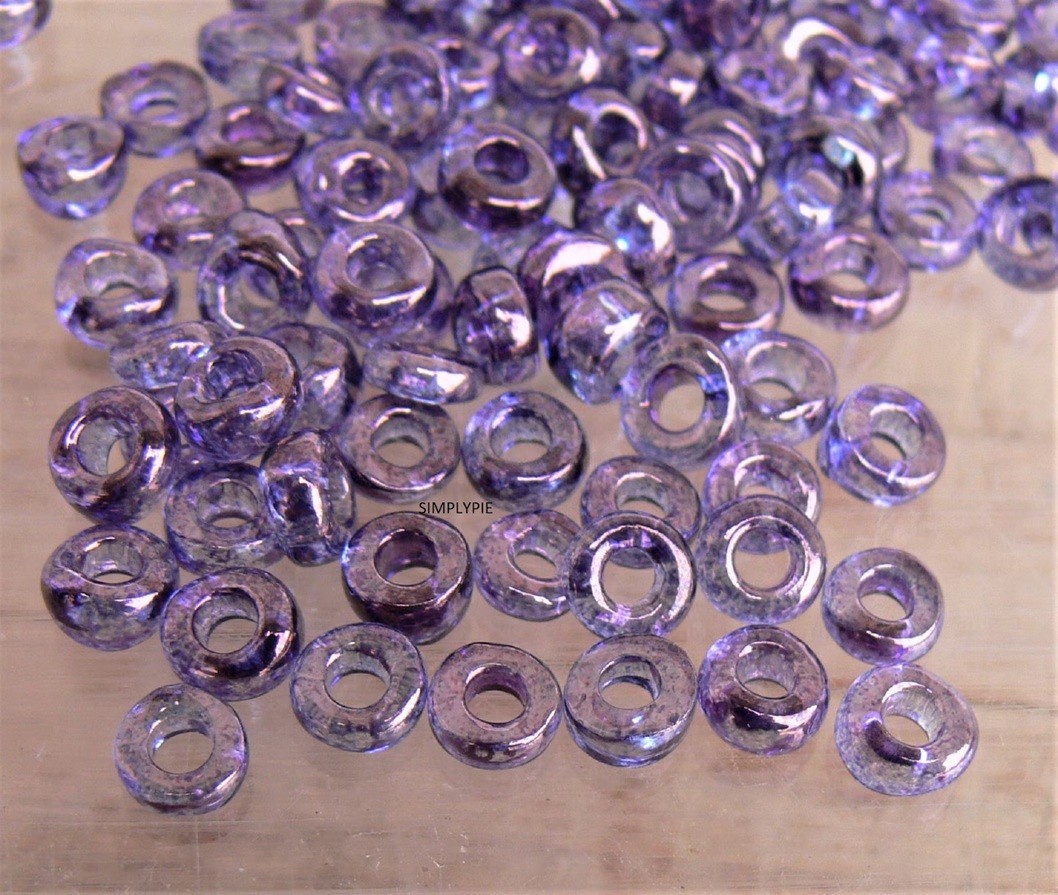 Purple Lumi Large Hole Flat Spacers 50 Pcs Czech Glass Beads
