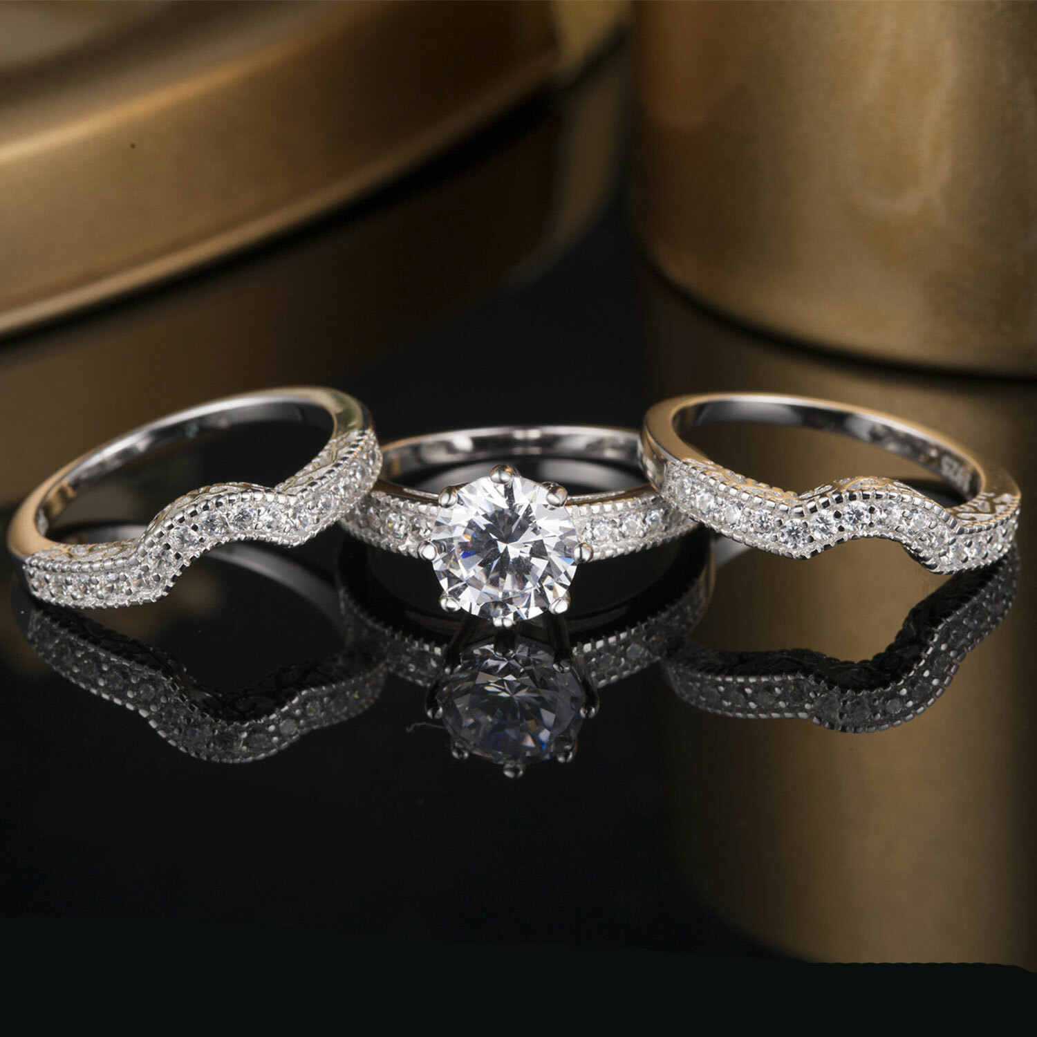Classic Hers Solid Sterling Silver His Tungsten Wedding Engagement Ring Band Set