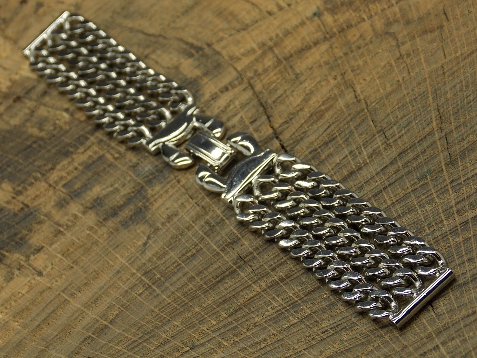 Vintage Watch Band 16mm Stainless Steel Butterfly Clasp Chained NOS Unused