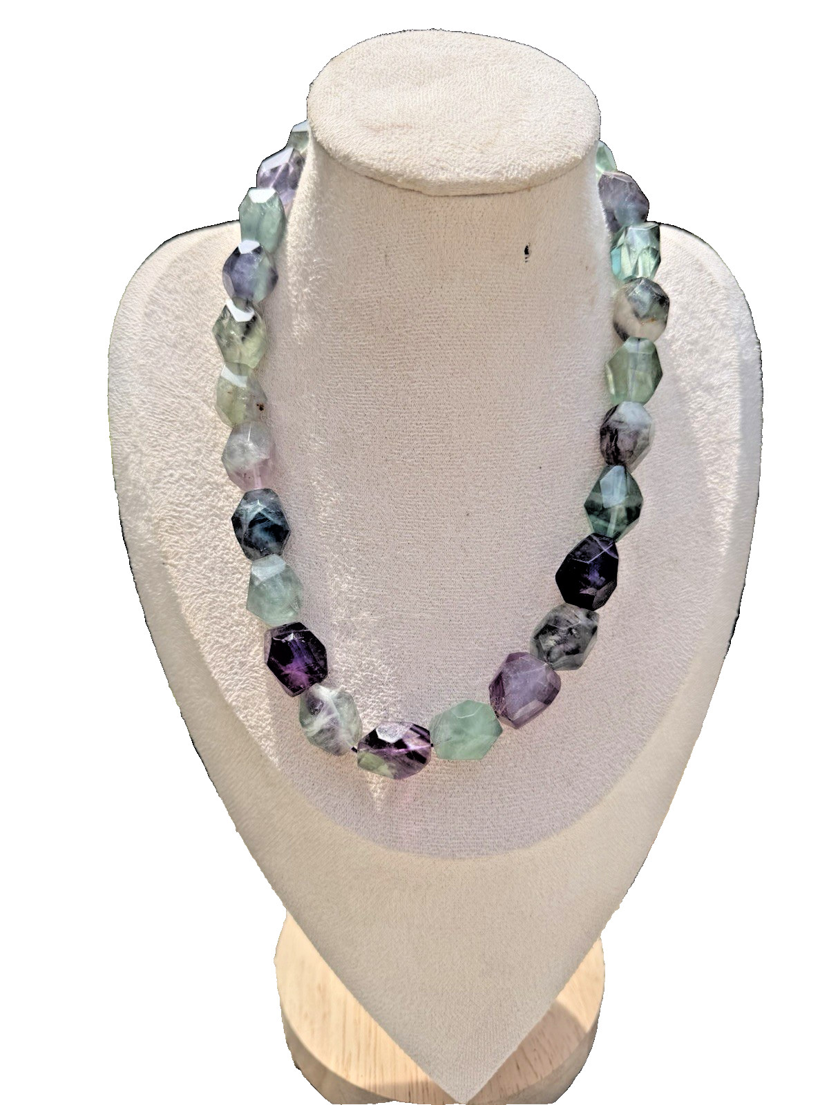 Vtg. Sterling Silver Rainbow Fluorite Faceted Bead Statement Necklace 132g