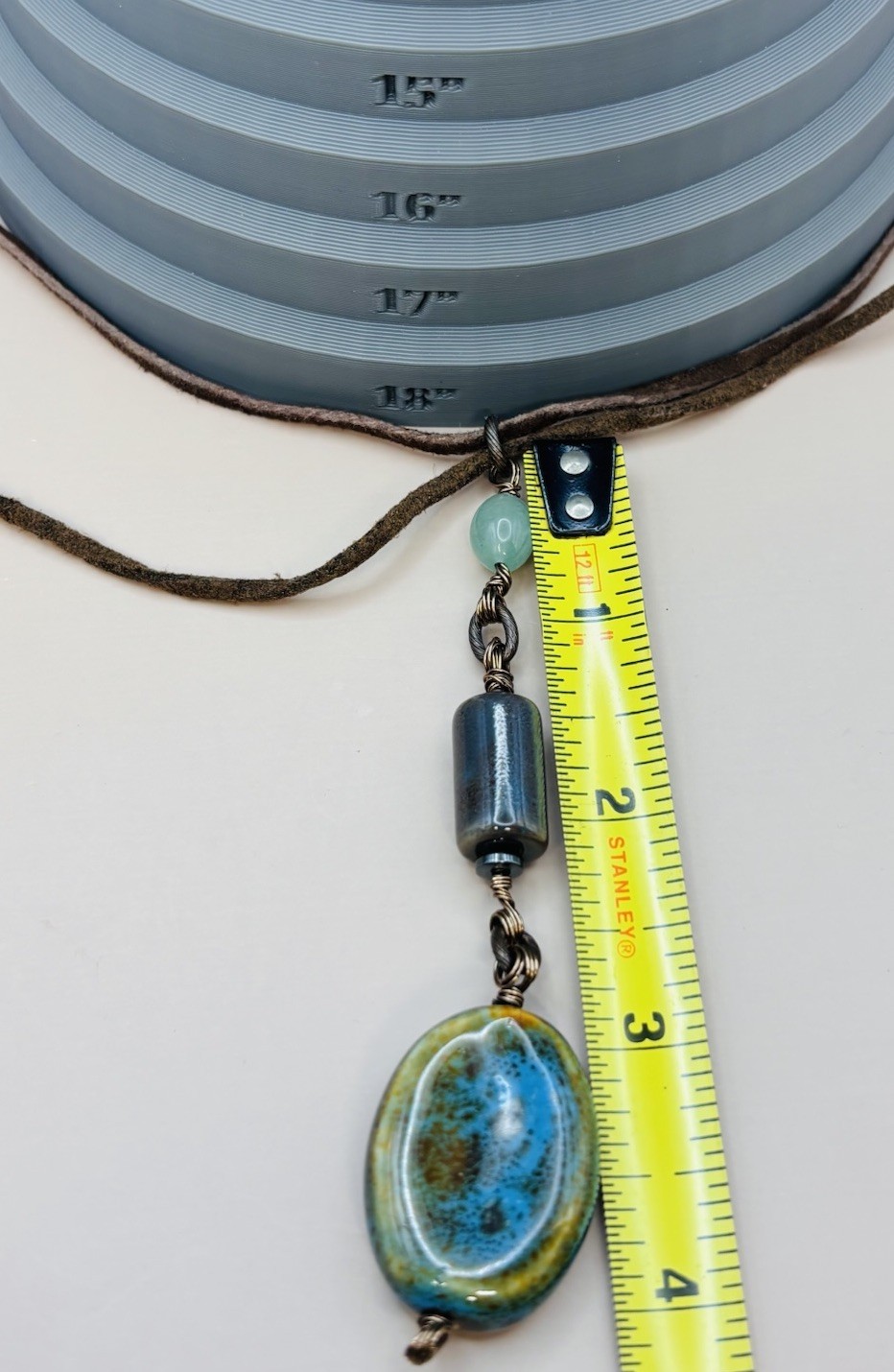 Vintage Artisan Handmade Necklace Speckled Blue Green Bead Pendant 18” Cord