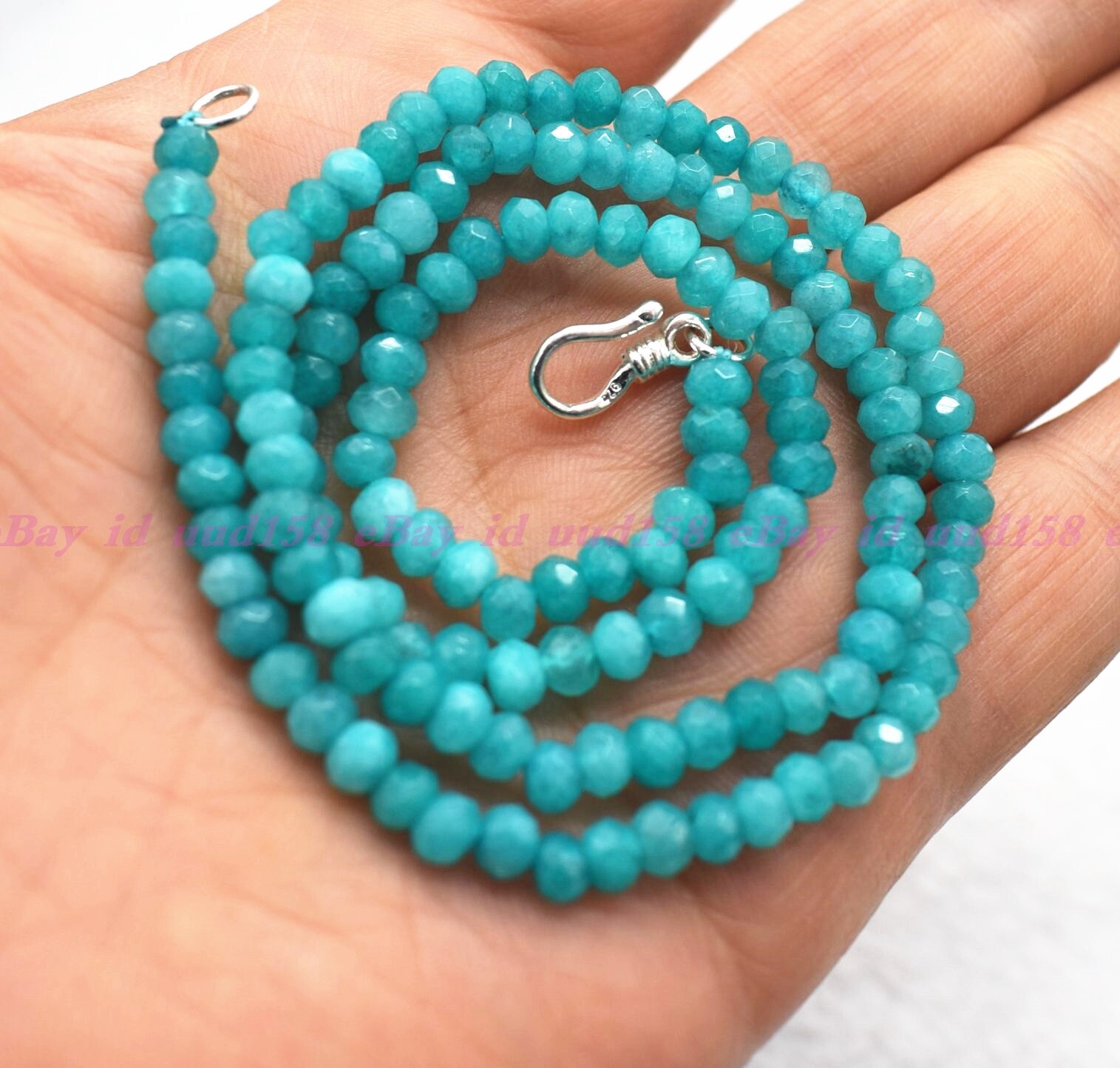 Lots 2x4mm Amazonite Blue Faceted Roundel Gems Beads Necklace Silver Clasp AA
