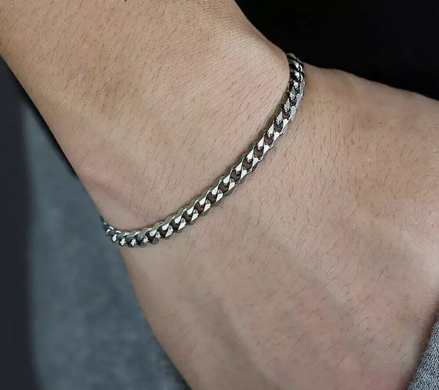 Cadena de Eslabón cubano para Hombre Acero Inoxidable de Plata Moda Hip Hop