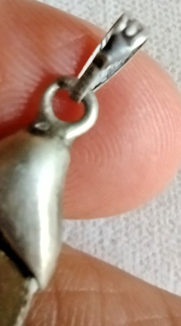 Vintage 1970s Large Sterling Silver Green Sea Beach Glass Boho Pendant 2-1/4″