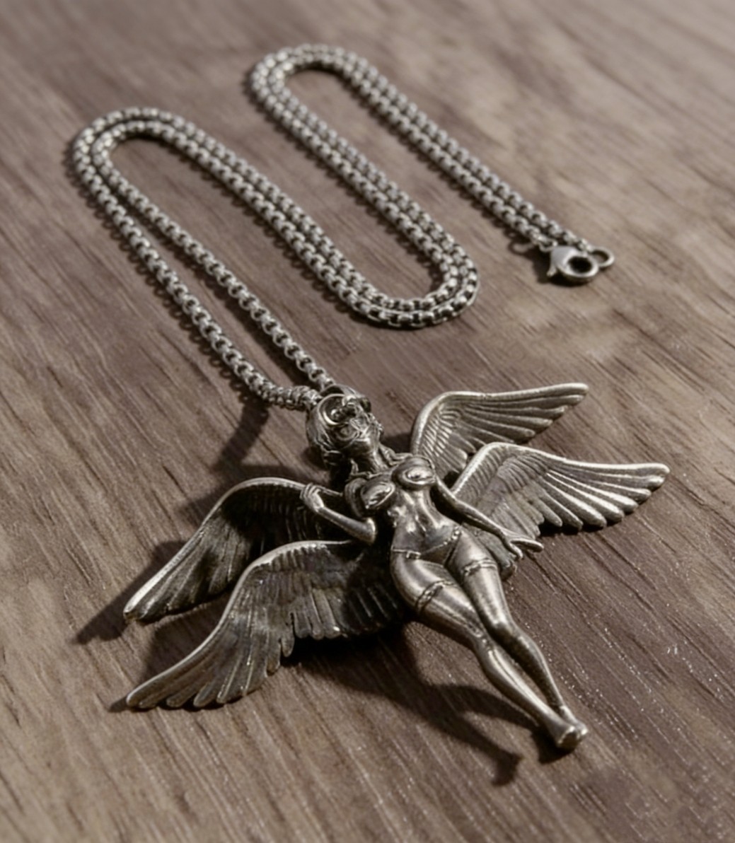 Fashion 3D Alloy Four Wings Angel Pendant Silver Plated Box Chain Necklace 55cm